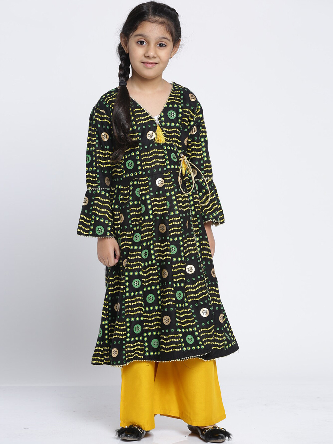 

Baani Creations Girls Black & Yellow Printed A-Line Kurta