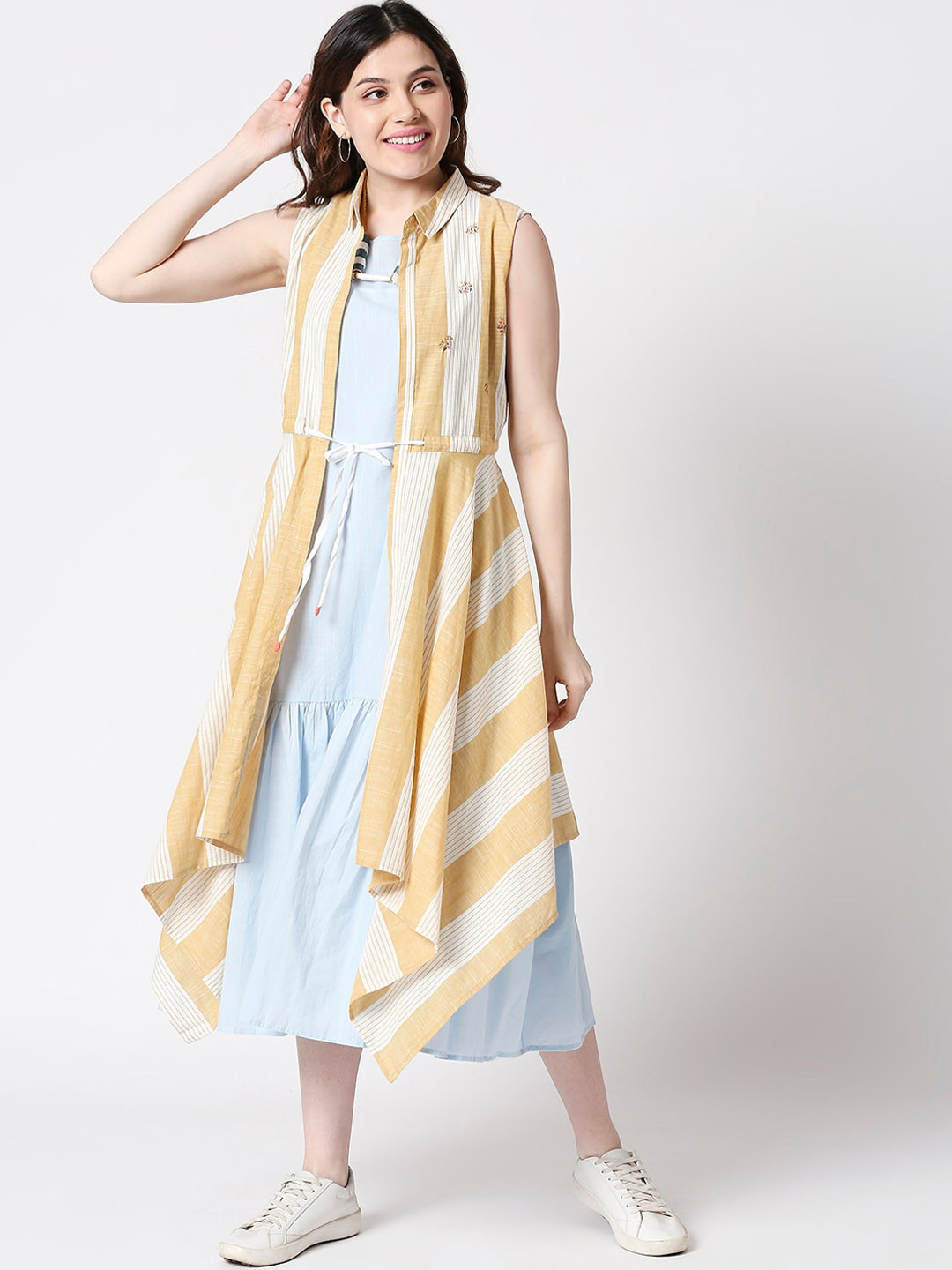 

TERQUOIS Women Blue Solid A-Line Dress & Jacke