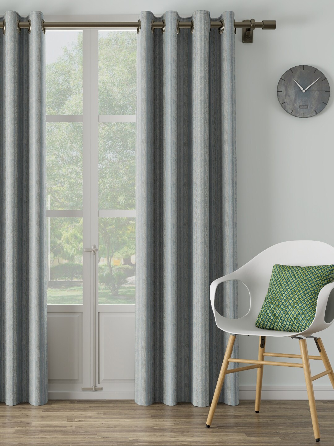 

DDecor Blue & Silver-Coloured Single Long Door Curtain