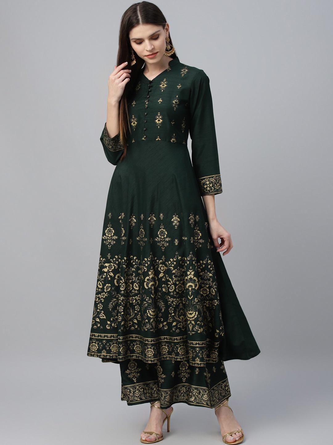 

Libas Women Green & Beige Printed Kurta with Palazzos