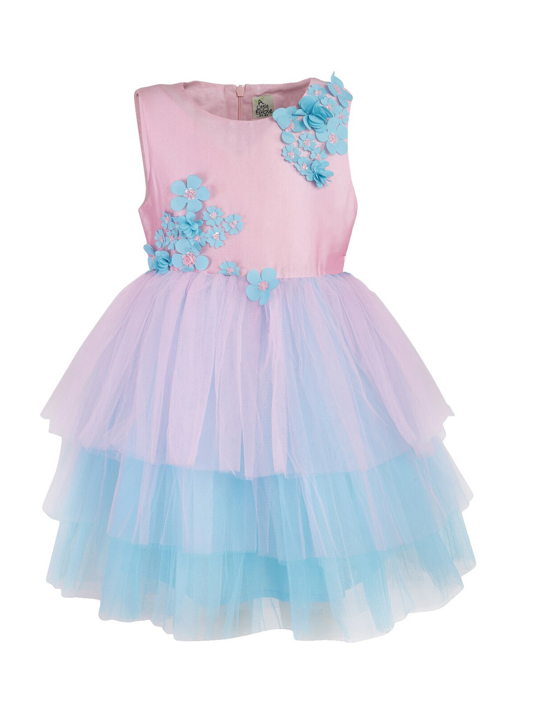 

A Little Fable Girls Blue & Pink Solid Fit and Flare Dress
