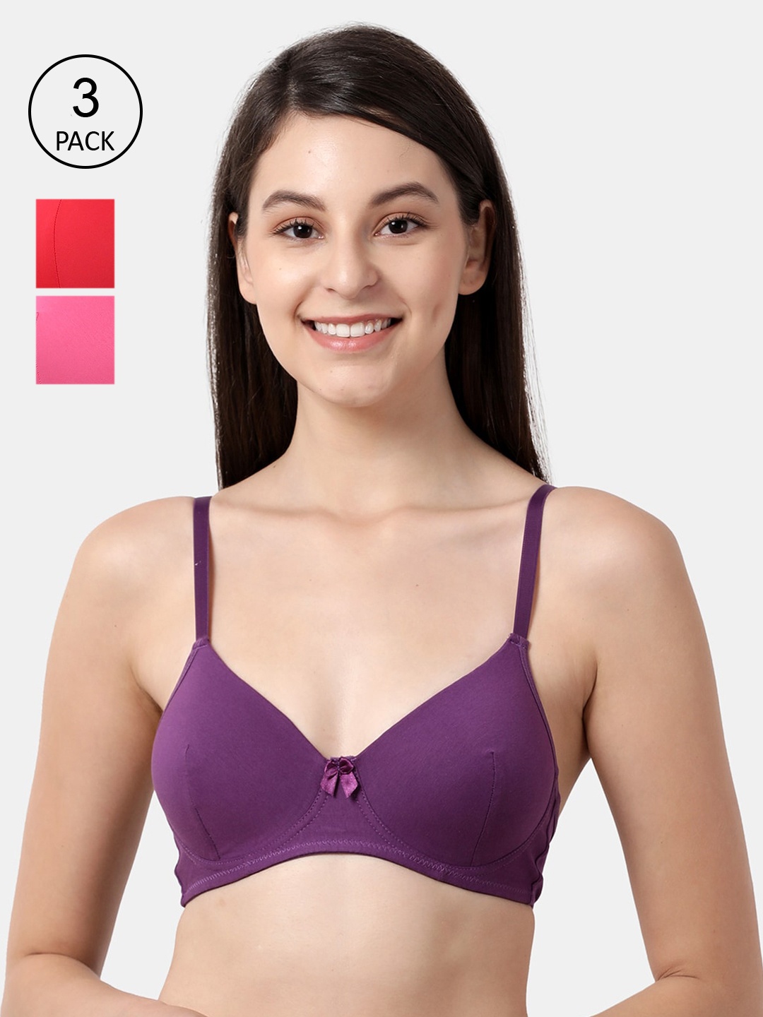 

Susie Women Pack Of 3 Solid Lightly Padded Non-Wired Everyday Bras shy-com-162, Violet