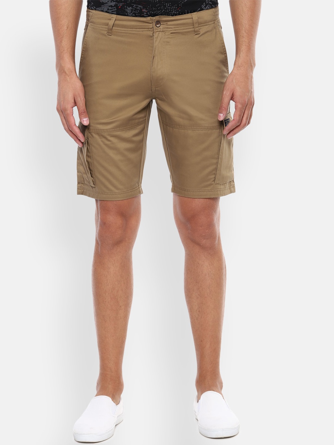 

Louis Philippe Jeans Men Khaki Solid Slim Fit Cargo Shorts