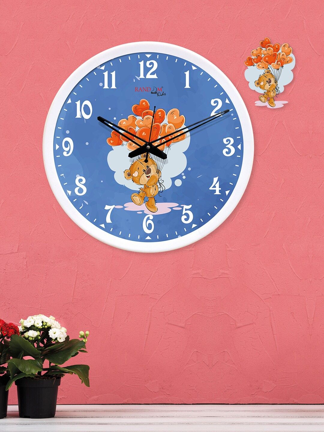 RANDOM Blue & Beige Set of 2 Round Printed Analogue Wall Clock & Wall Decor