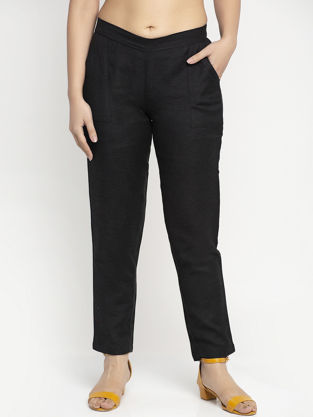 

Ayaany Women Black Solid Regular Trousers