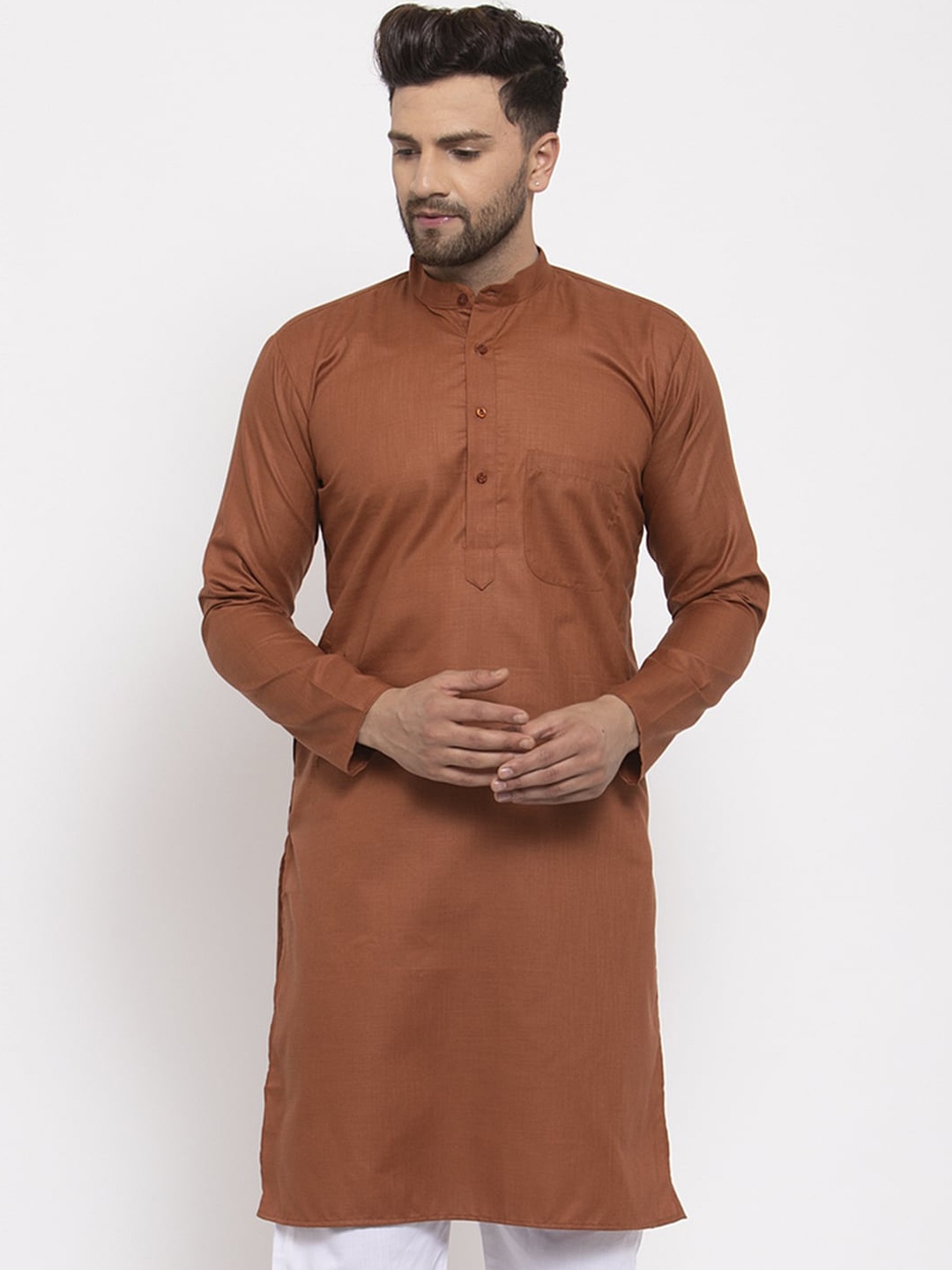 

Jompers Men Brown Solid Straight Kurta