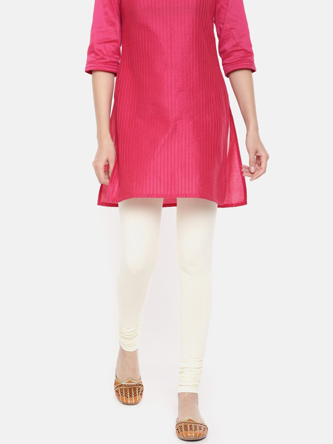 

De Moza Women Off-White Solid Churidar-Length Leggings