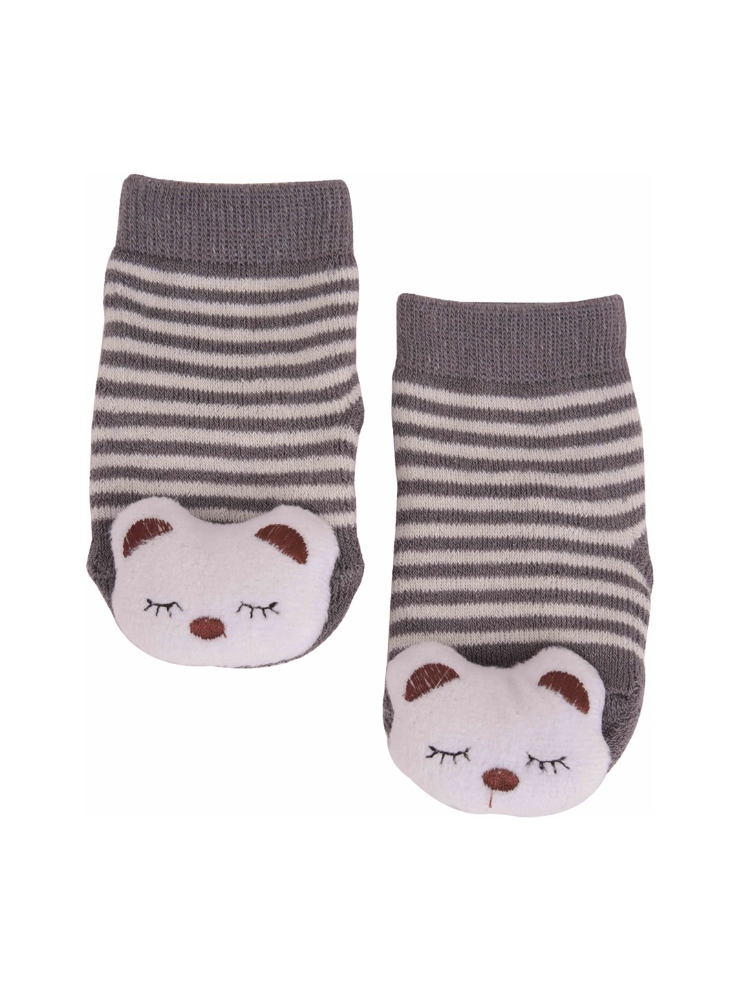 

Yellow Bee Unisex Kids Grey Striped Bear Appliqued Anti-skid Socks