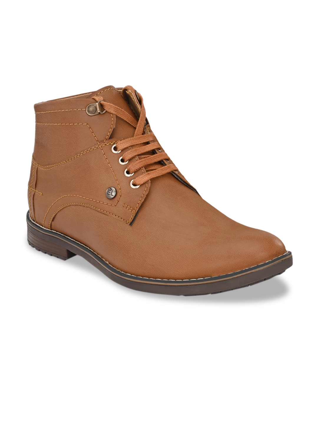 

El Paso Men Tan Brown Solid Synthetic Leather Mid-Top PRO Guard Flat Boots