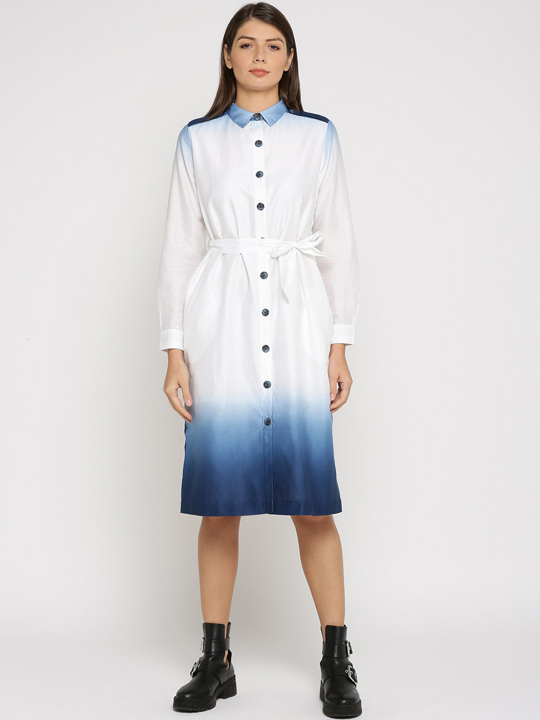 

Pepe Jeans Women White & Blue Dyed Shirt Dress