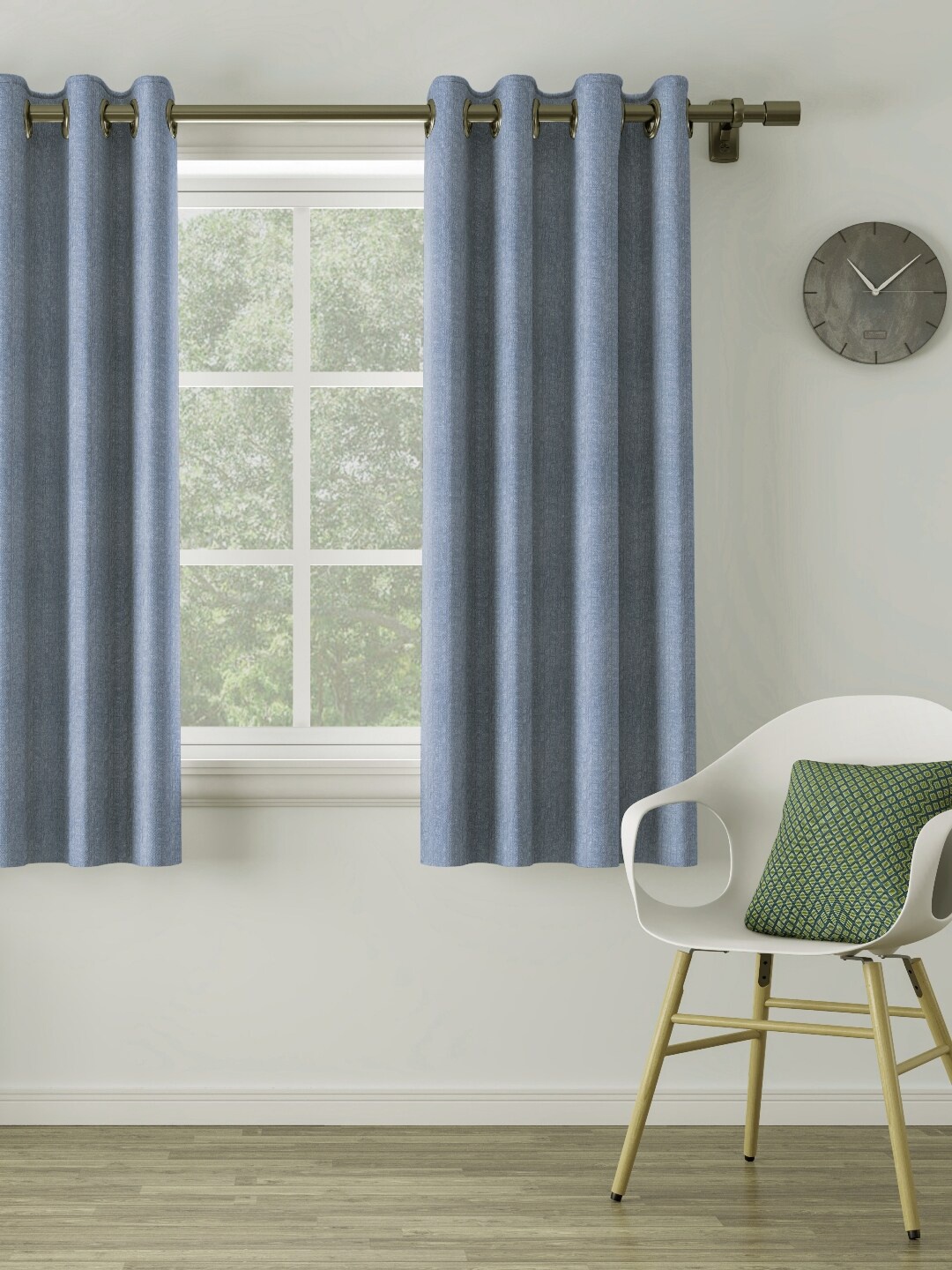 

DDecor Blue Self Design Single Window Curtain