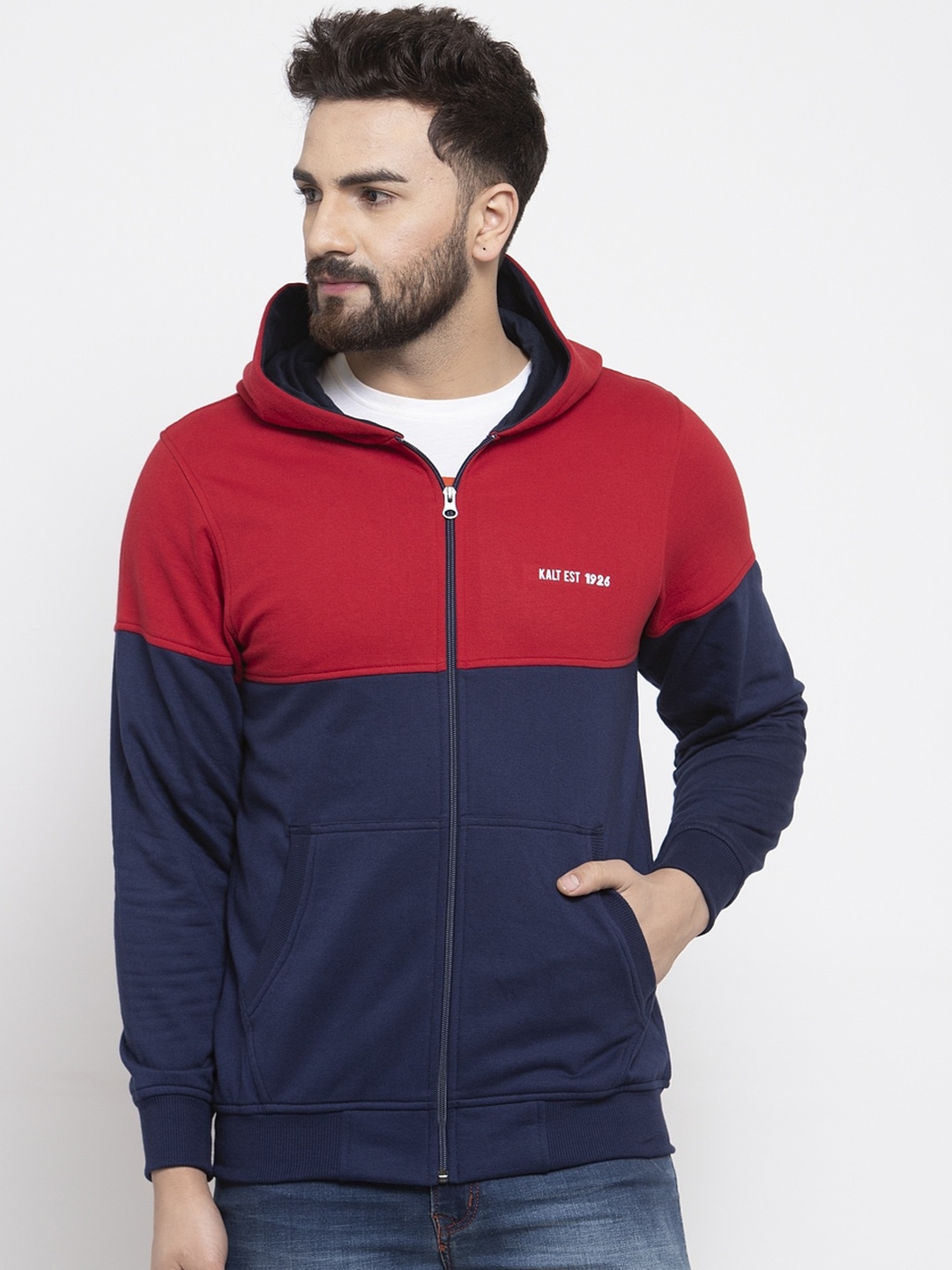 

Kalt Men Navy Blue Red Colourblocked Bomber Jacket