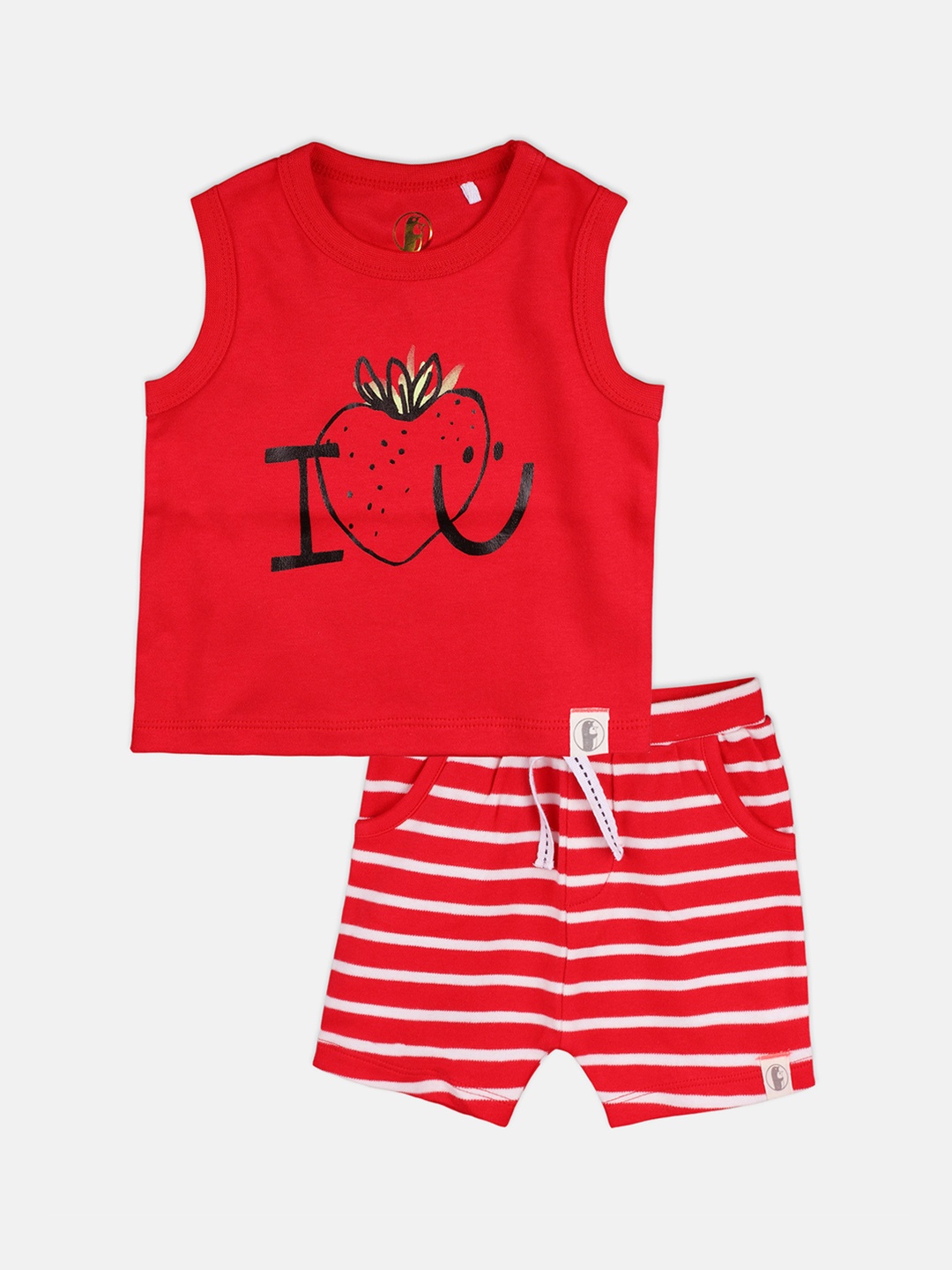 

Babysafe Infant Boys Red & White Printed T-Shirt With Shorts