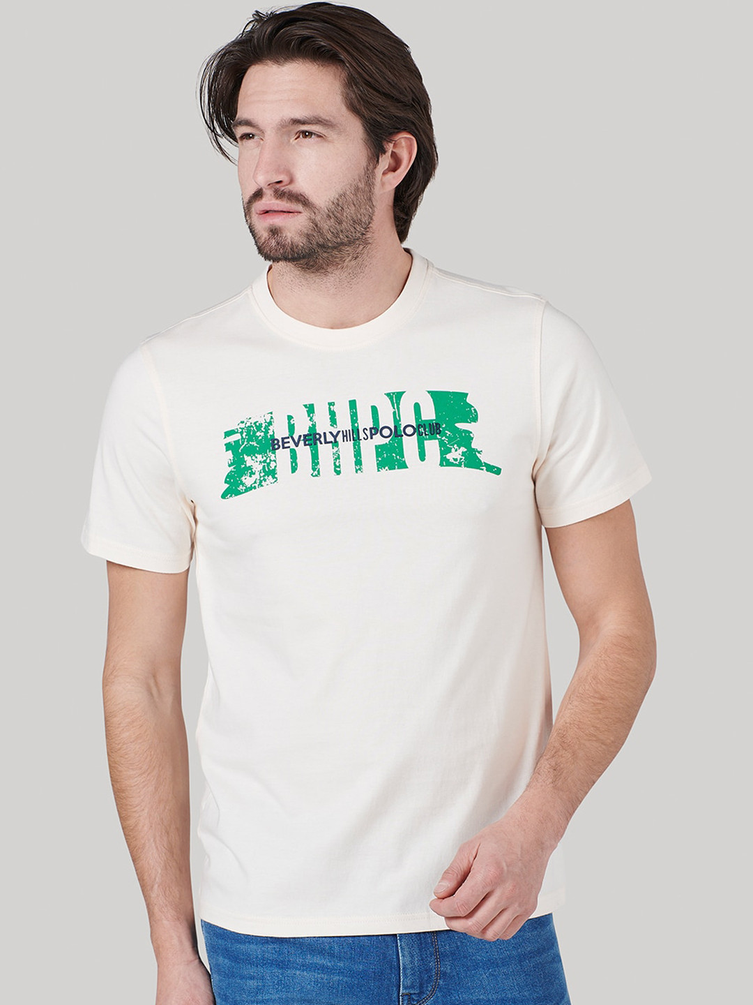 

Beverly Hills Polo Club Men Beige Printed Round Neck T-shirt