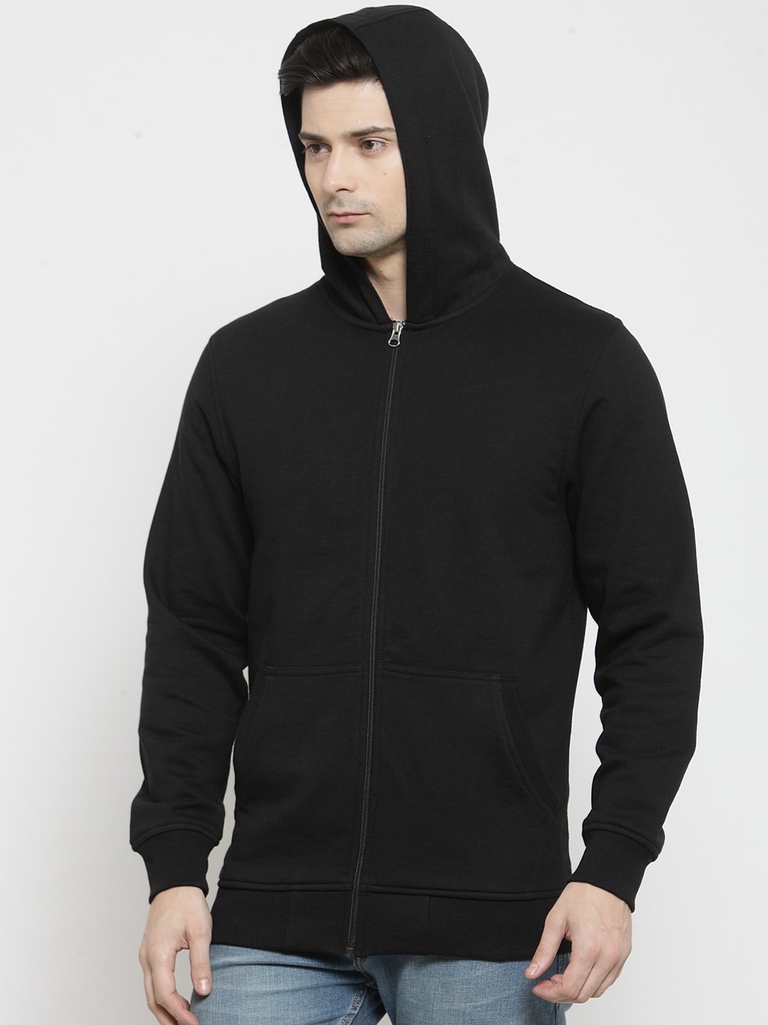 

Kalt Men Black Solid Hooded Sweatshirt