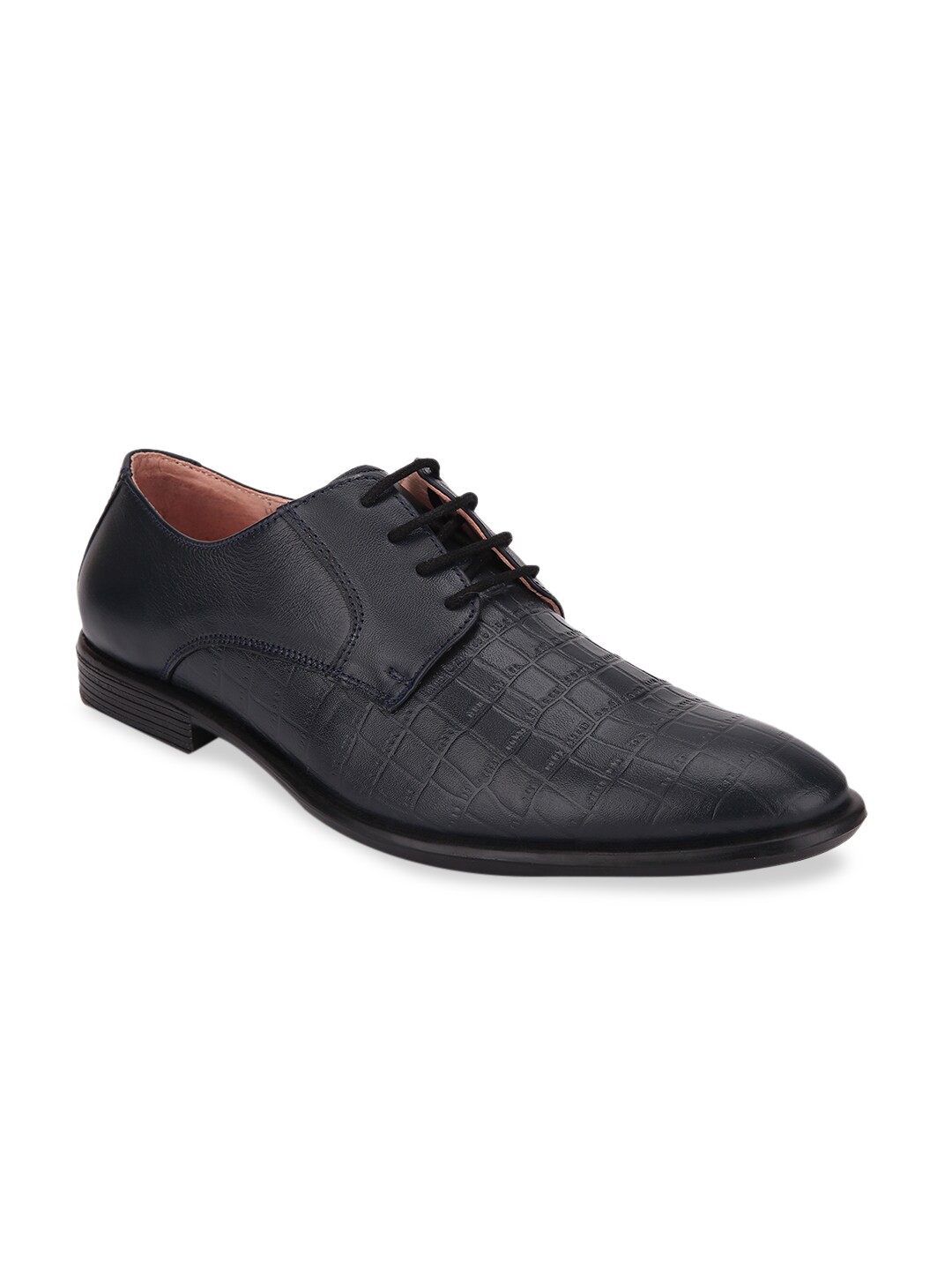 

LOUIS STITCH Men Navy Blue Croc-Textured Handcrafted Leather Formal Derbys