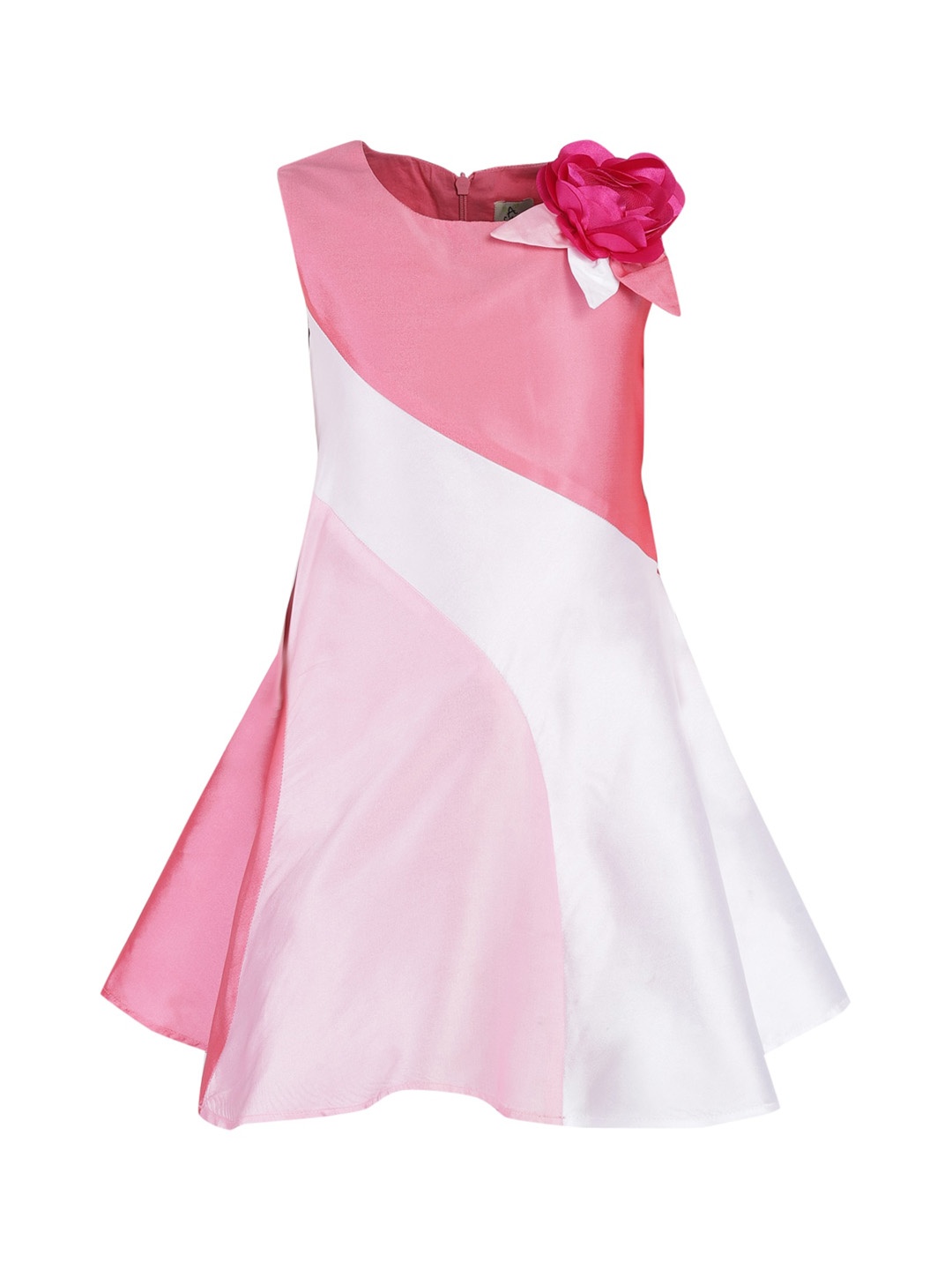 

A Little Fable Girls Pink & White Colourblocked Fit and Flare Dress