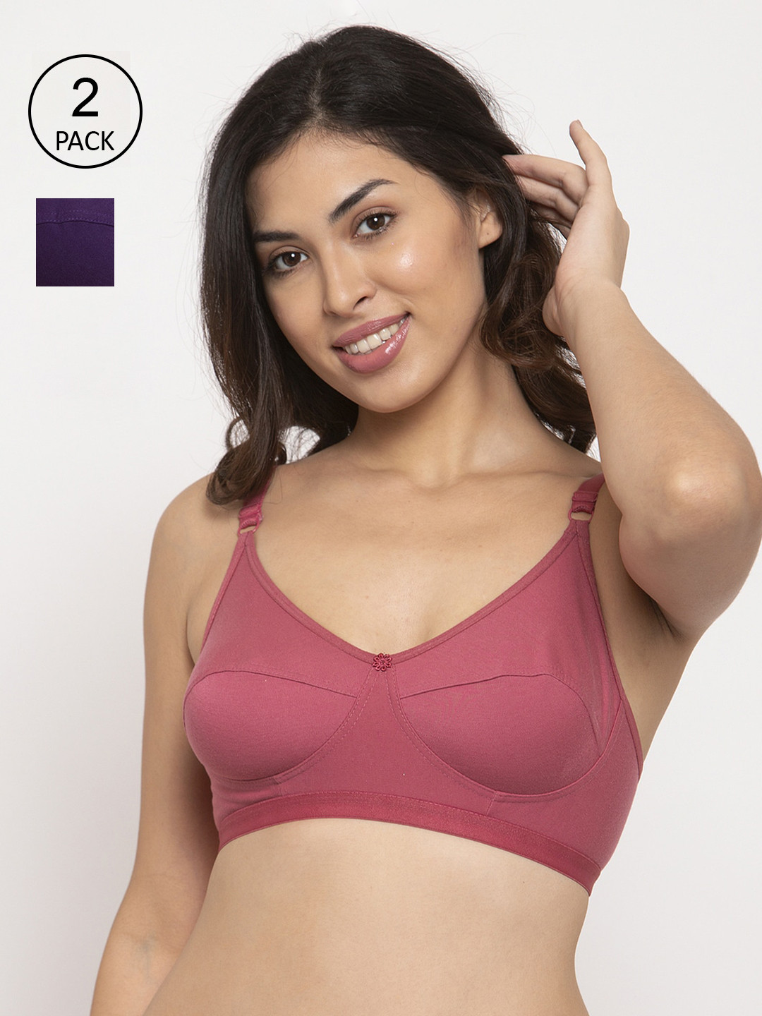 

Innocence Pack Of 2 Solid Non-Wired Non-Padded Everyday Bras BBAPLIN90585, Pink