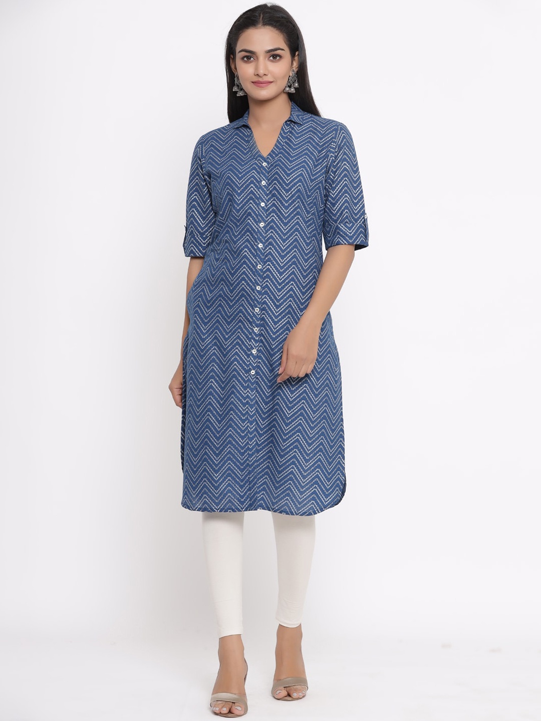 

Sangria Women Blue & Grey Printed Straight Kurta