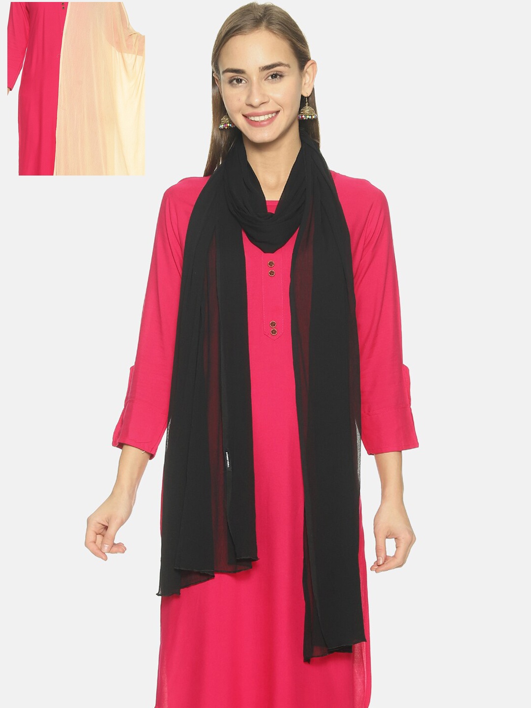 

TWIN BIRDS Women Pack of 2 Solid Light-Weight Dupatta, Black