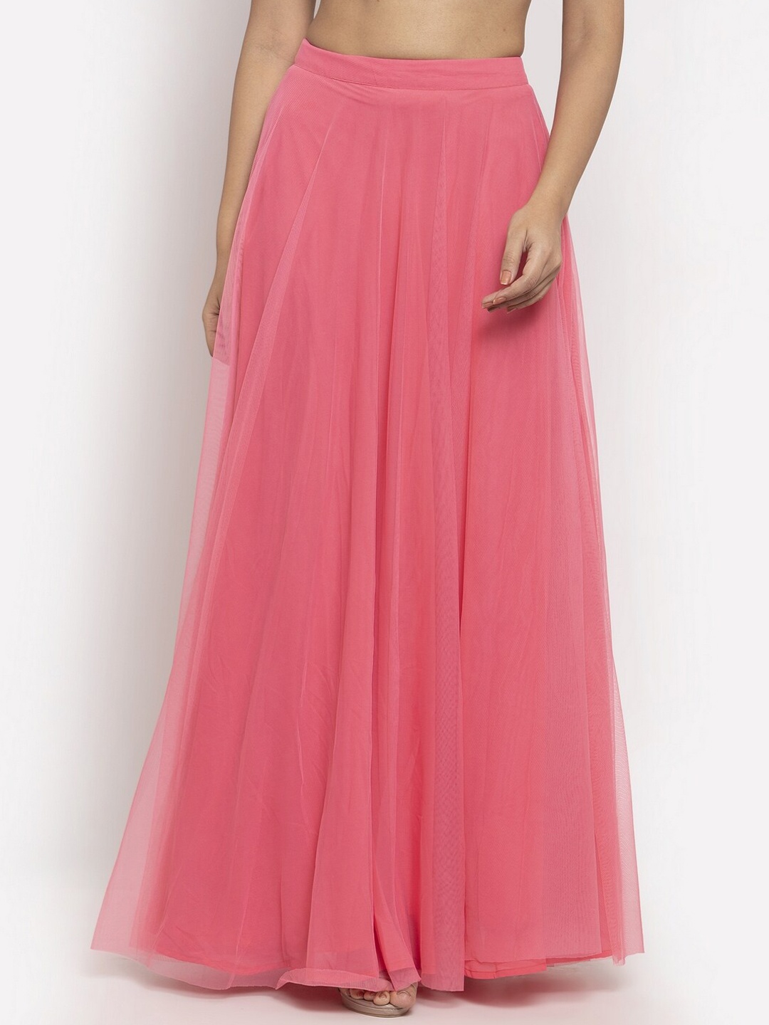 

Just Wow Pink Layered Maxi A-Line Pure Cotton Skirt
