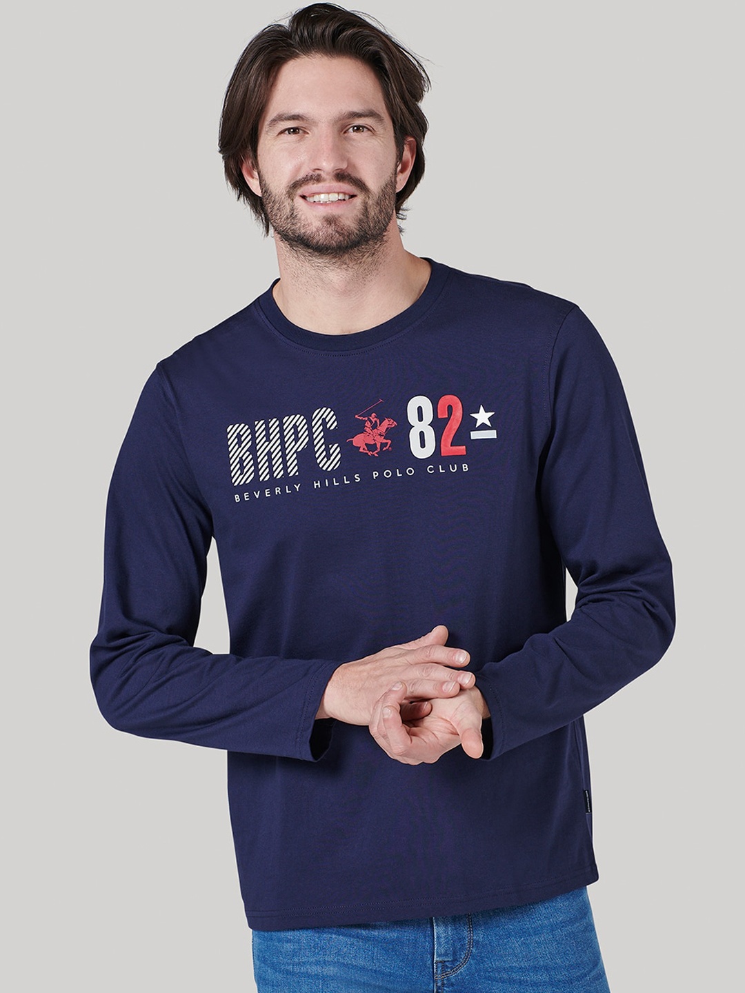 

Beverly Hills Polo Club Men Navy Blue Printed Round Neck T-shirt