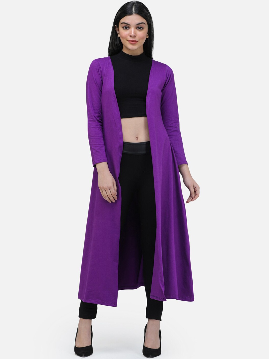 

SCORPIUS Women Purple Solid Open-Front Longline Shrug
