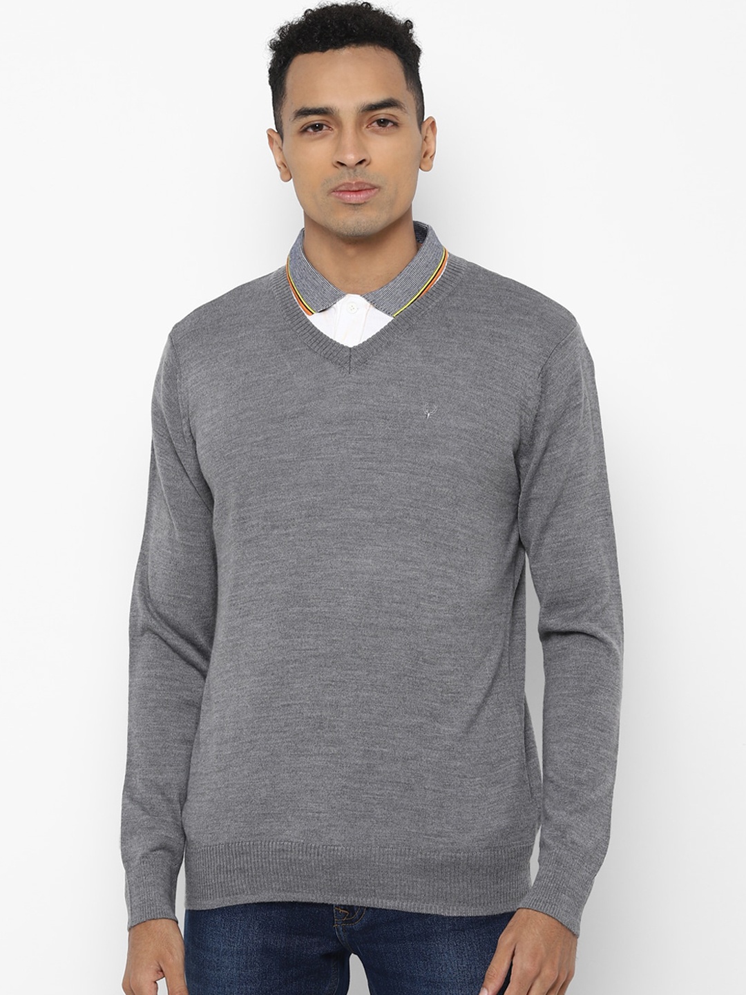

Allen Solly Men Grey Solid Pullover