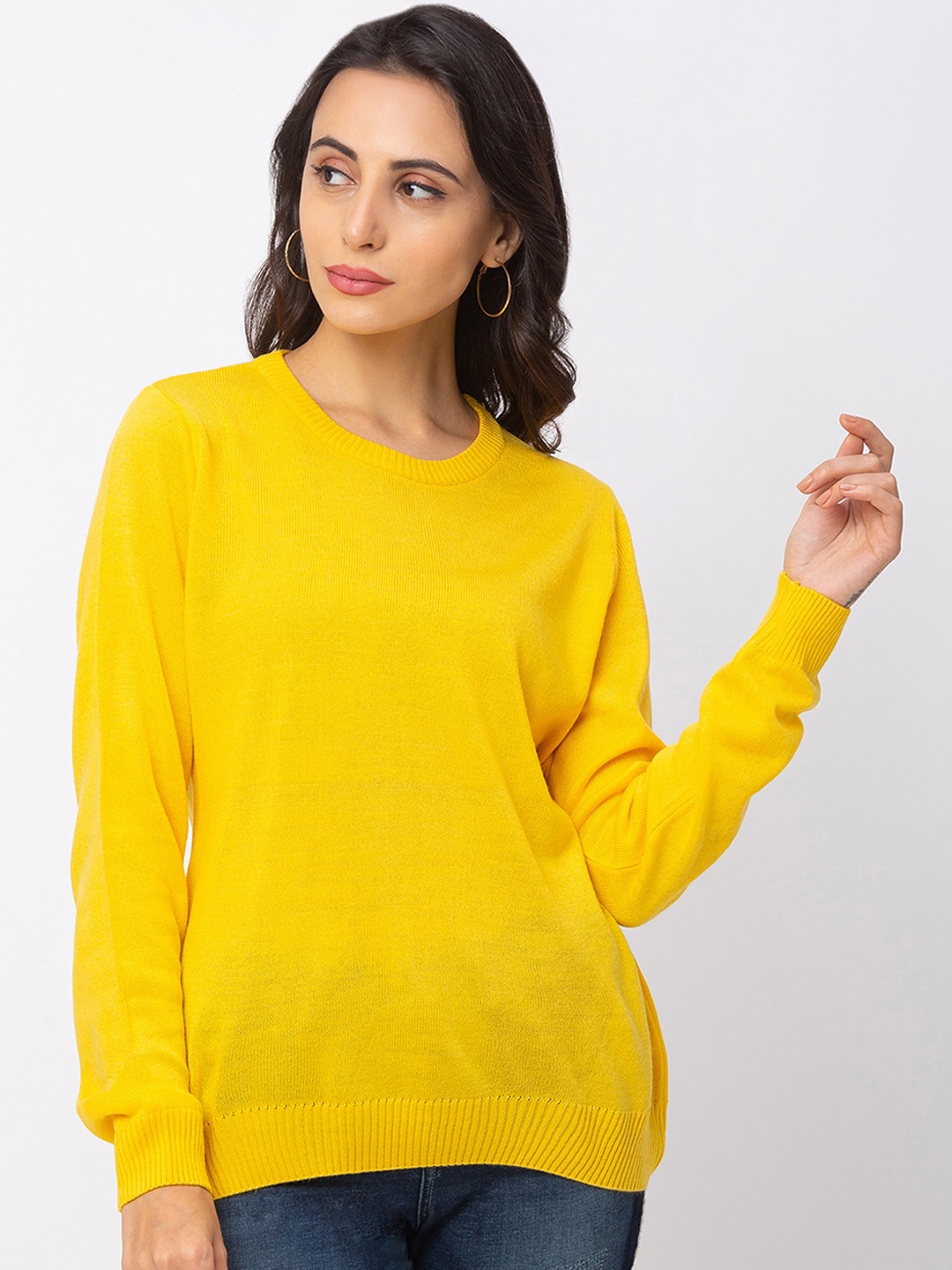 Globus Women Yellow Solid Knitted Pullover