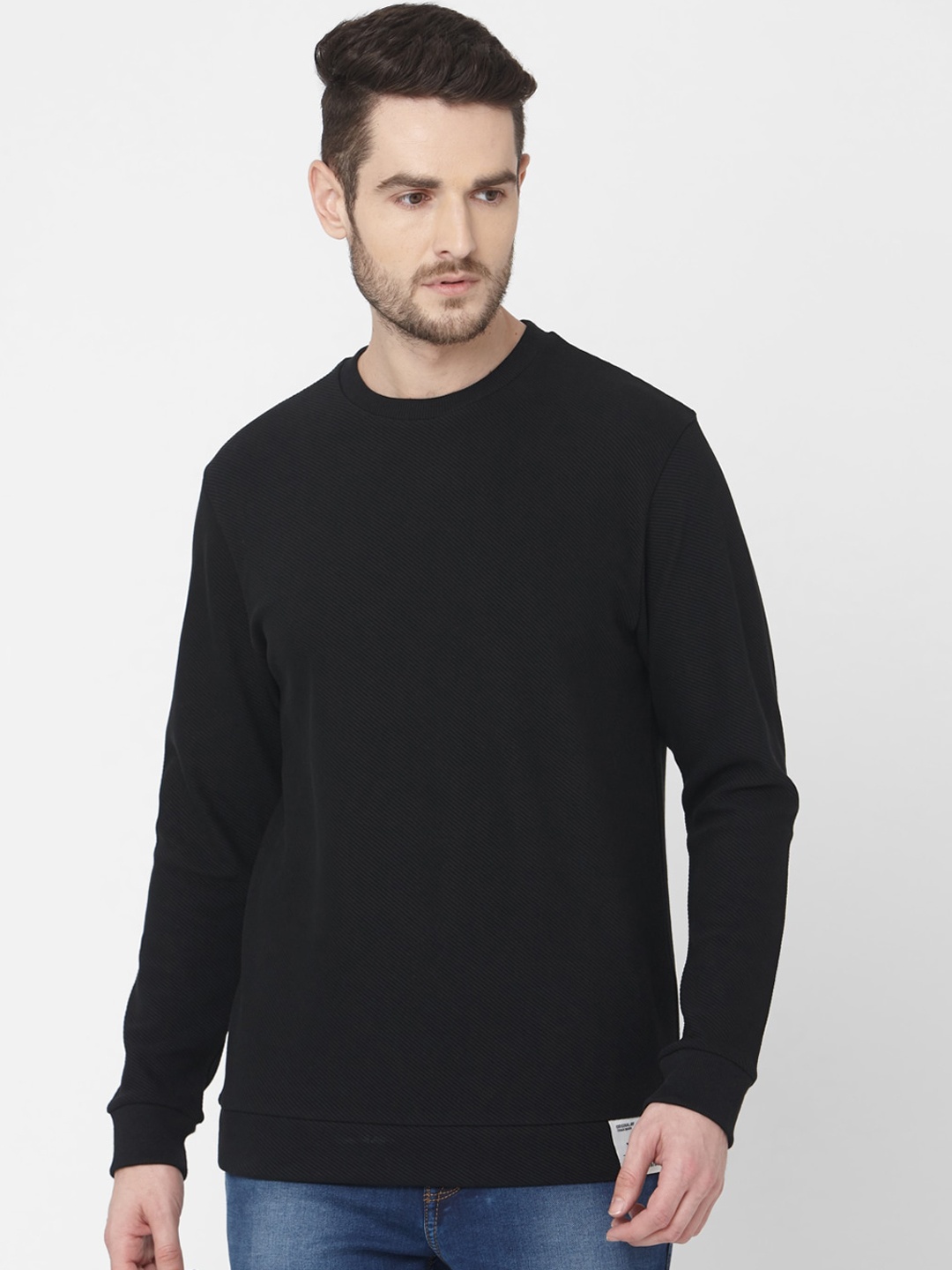 

Mufti Men Black Solid Sweatshirt