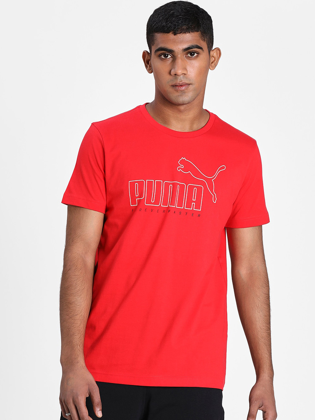 

Puma Men Coral Red Printed Round Neck T-shirt