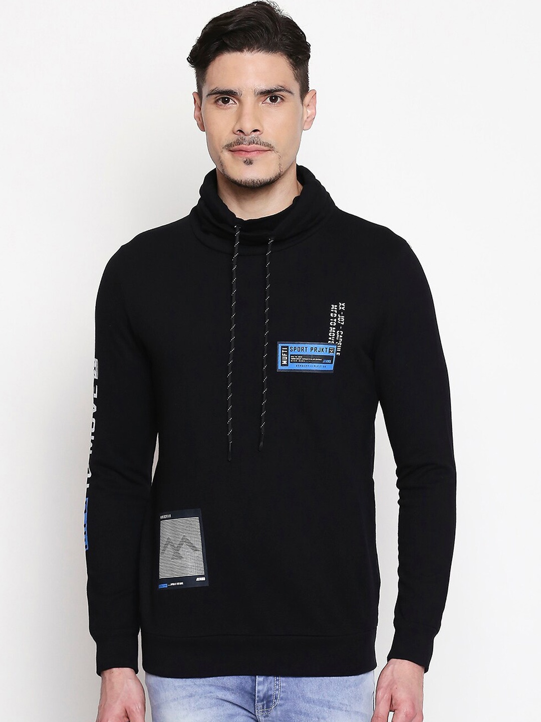 

Mufti Men Black & White Printed Sweatshirt