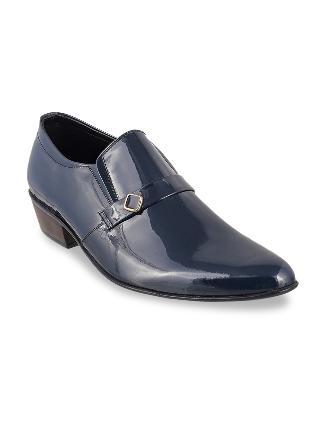 

Metro Men Blue Solid Leather Formal Slip-Ons