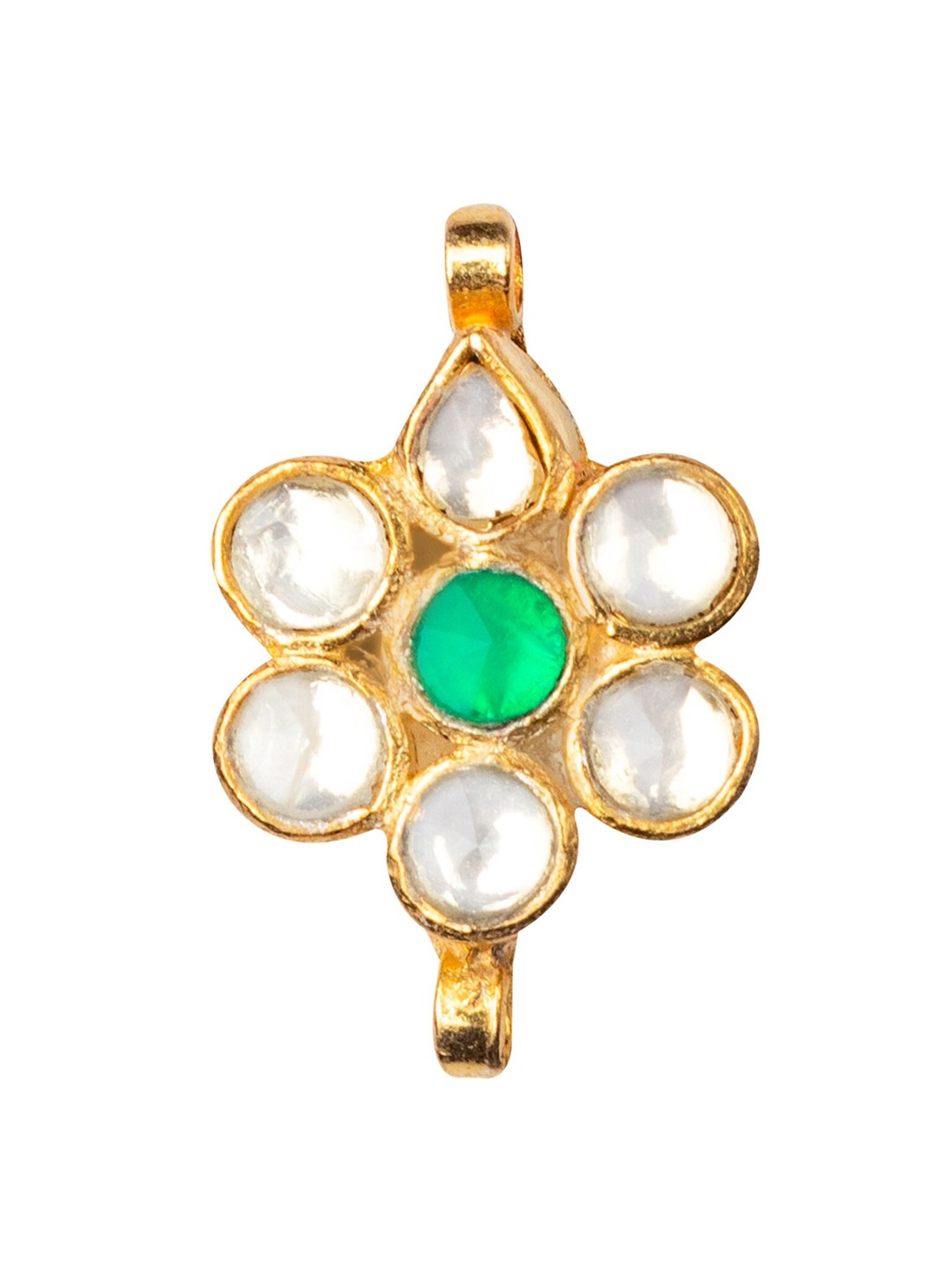 

MORKANTH JEWELLERY 24K Gold-Plated White & Green Kundan-Studded Nosepin
