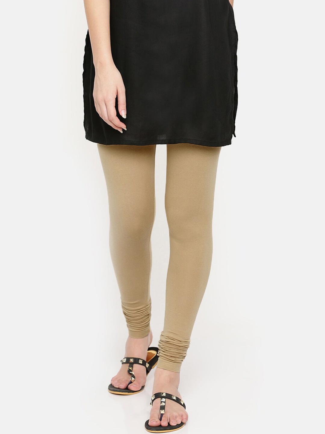 

De Moza Women Nude-Coloured Solid Churidar Leggings