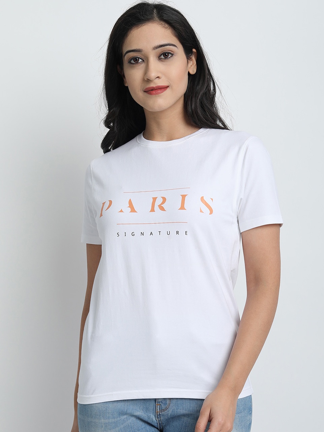 

MERLOT Unisex White Printed Round Neck T-shirt