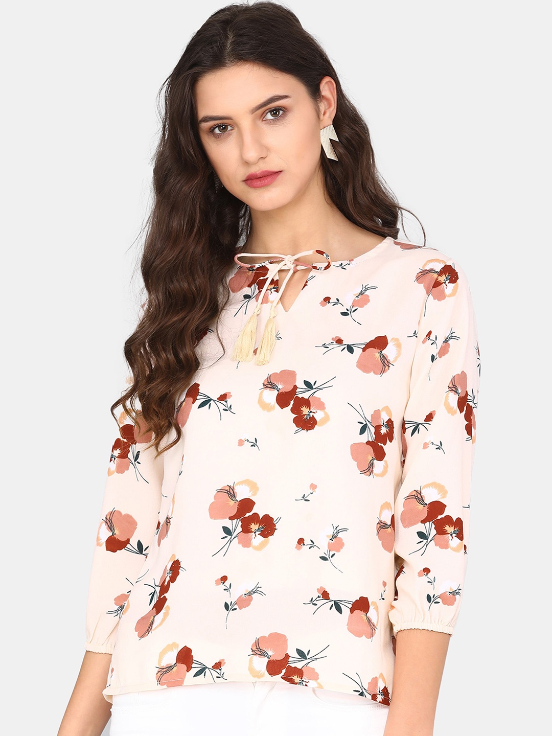 

DIVA WALK EXCLUSIVE Women Peach-Coloured Printed Top