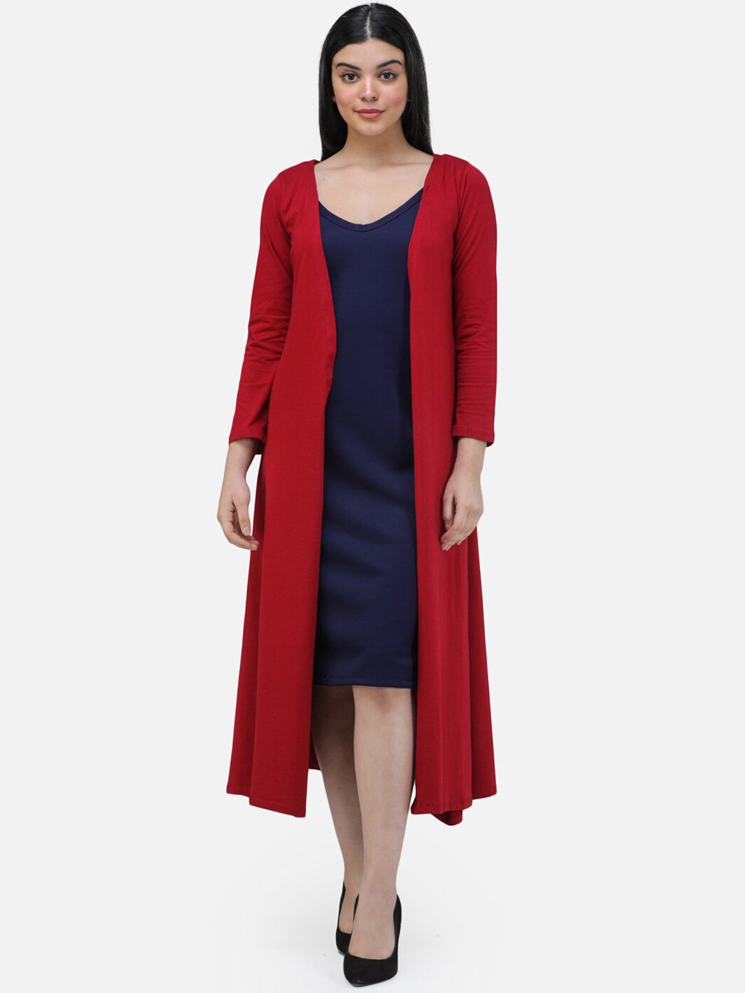 

SCORPIUS Women Maroon Solid Open-Front Longline Shrug