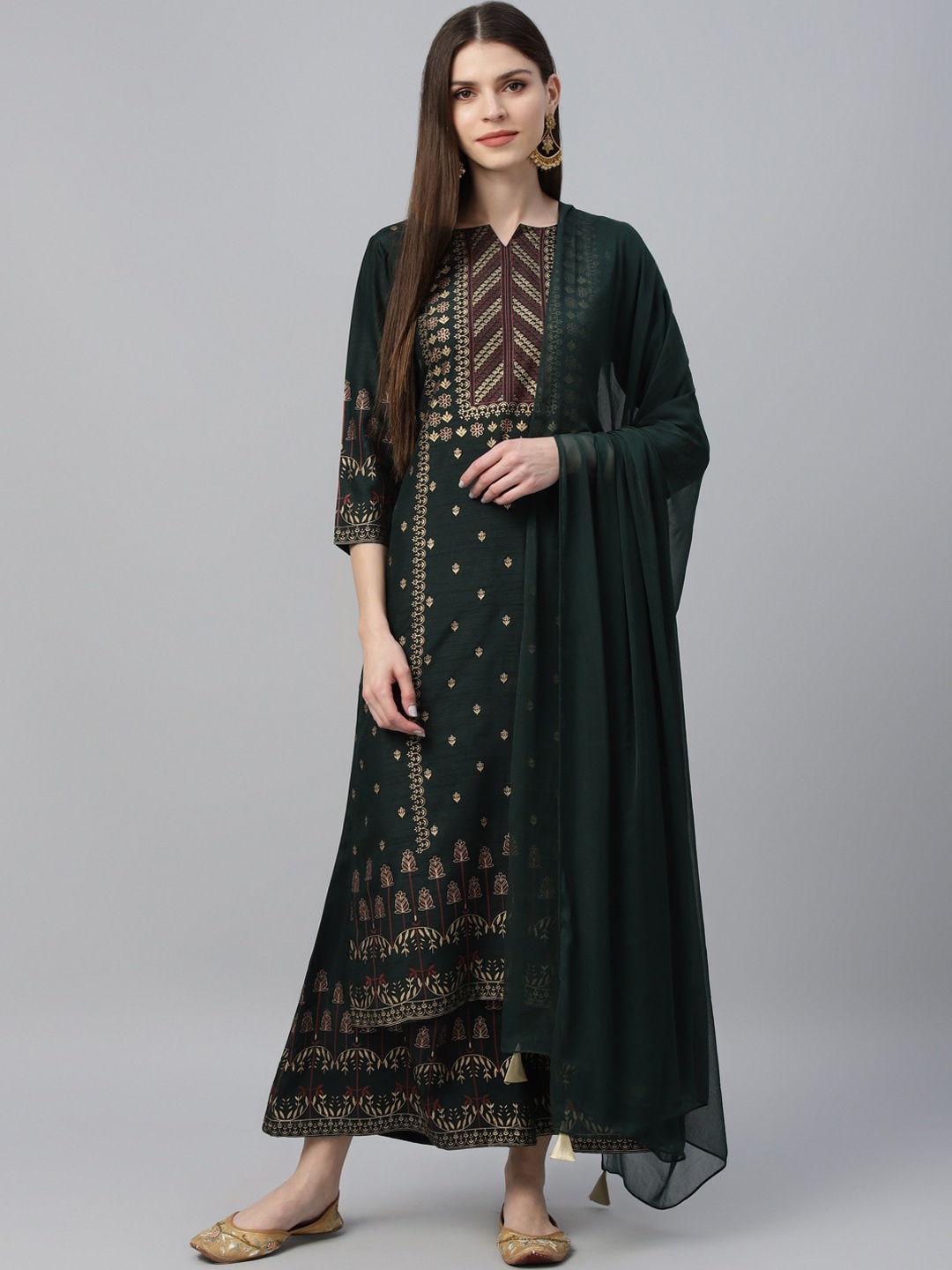 

Libas Women Printed Kurta with Palazzos & Dupatta, Green