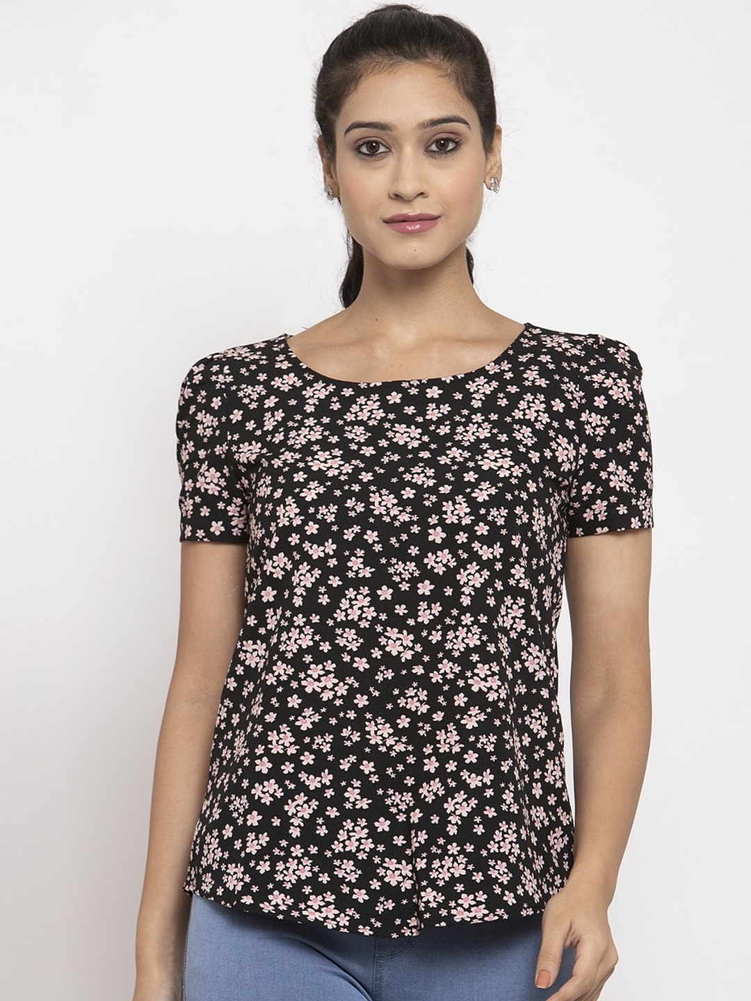 

Just Wow Women Black Floral Printed Top