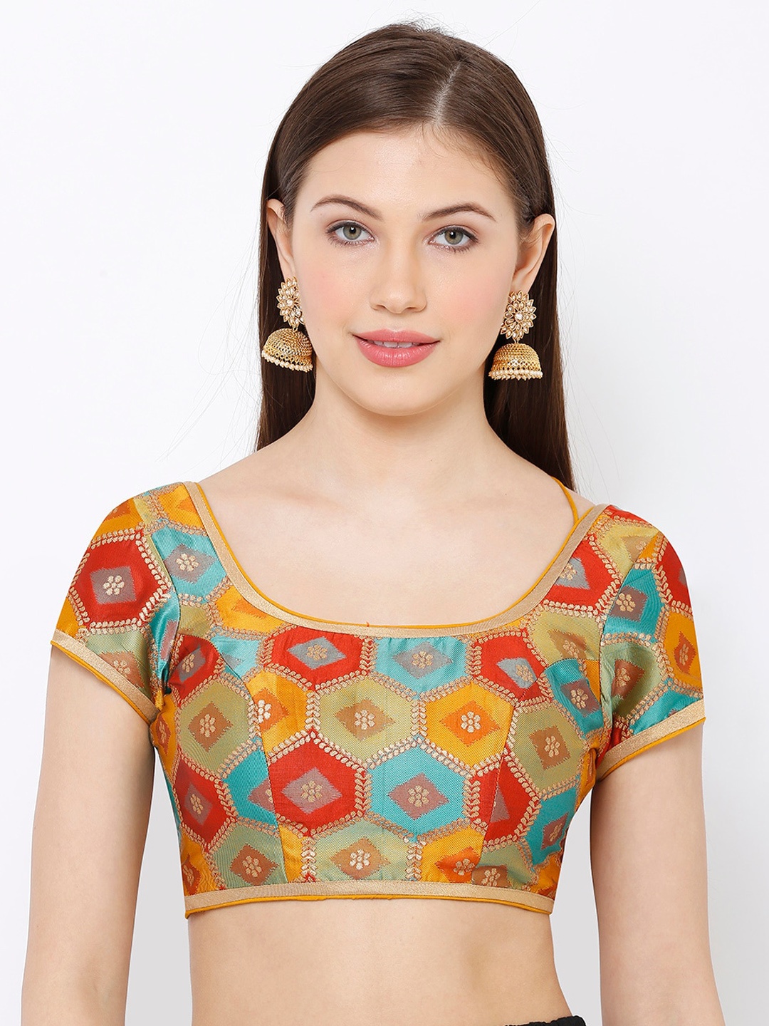 

SALWAR STUDIO Women Mustard-Yellow Woven Design Readymade Saree Blouse