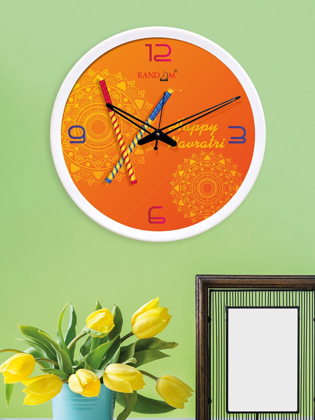 RANDOM Orange Round Printed Analogue Wall Clock