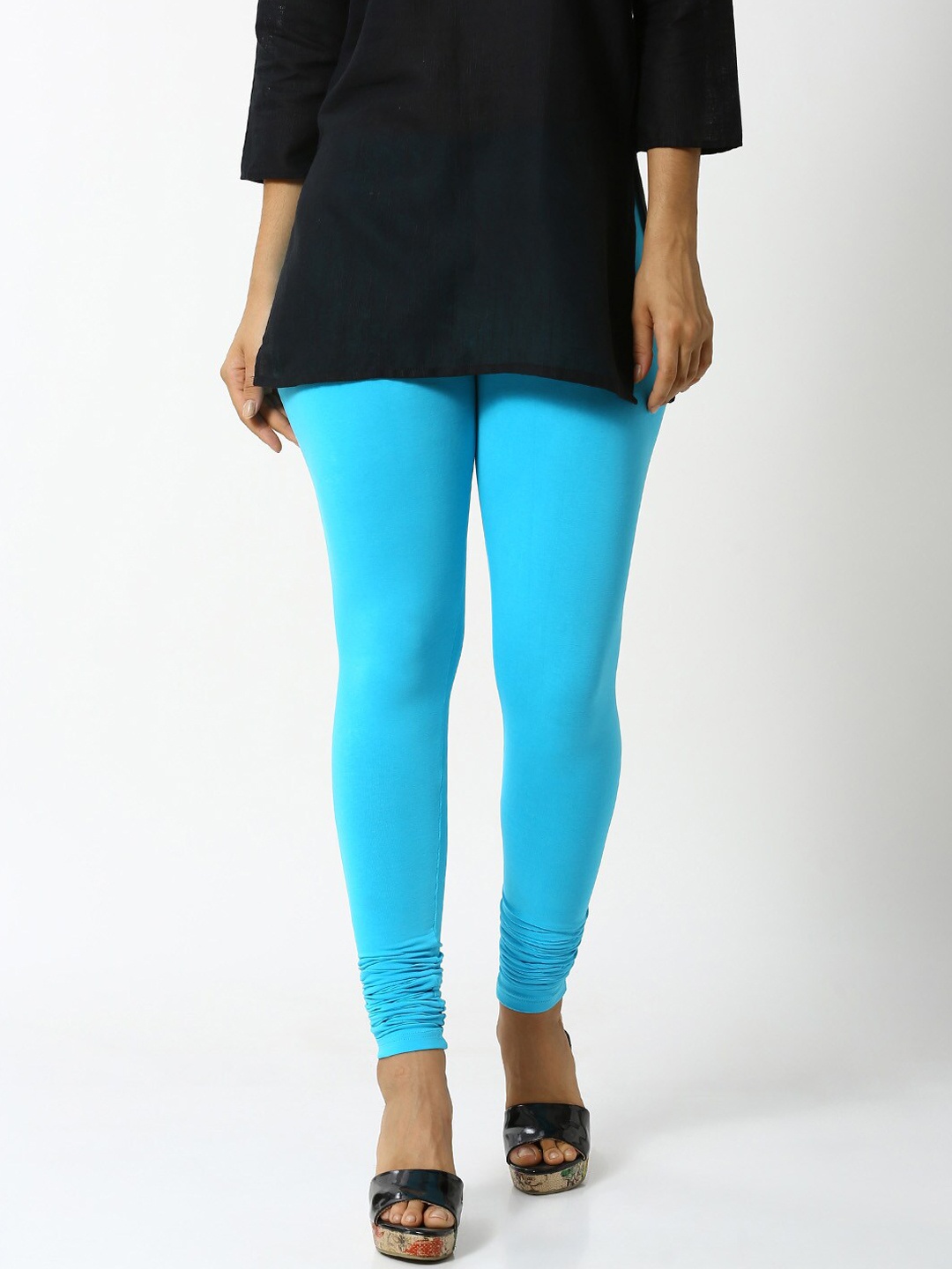 De Moza Women Blue Solid Churidar-Length Leggings