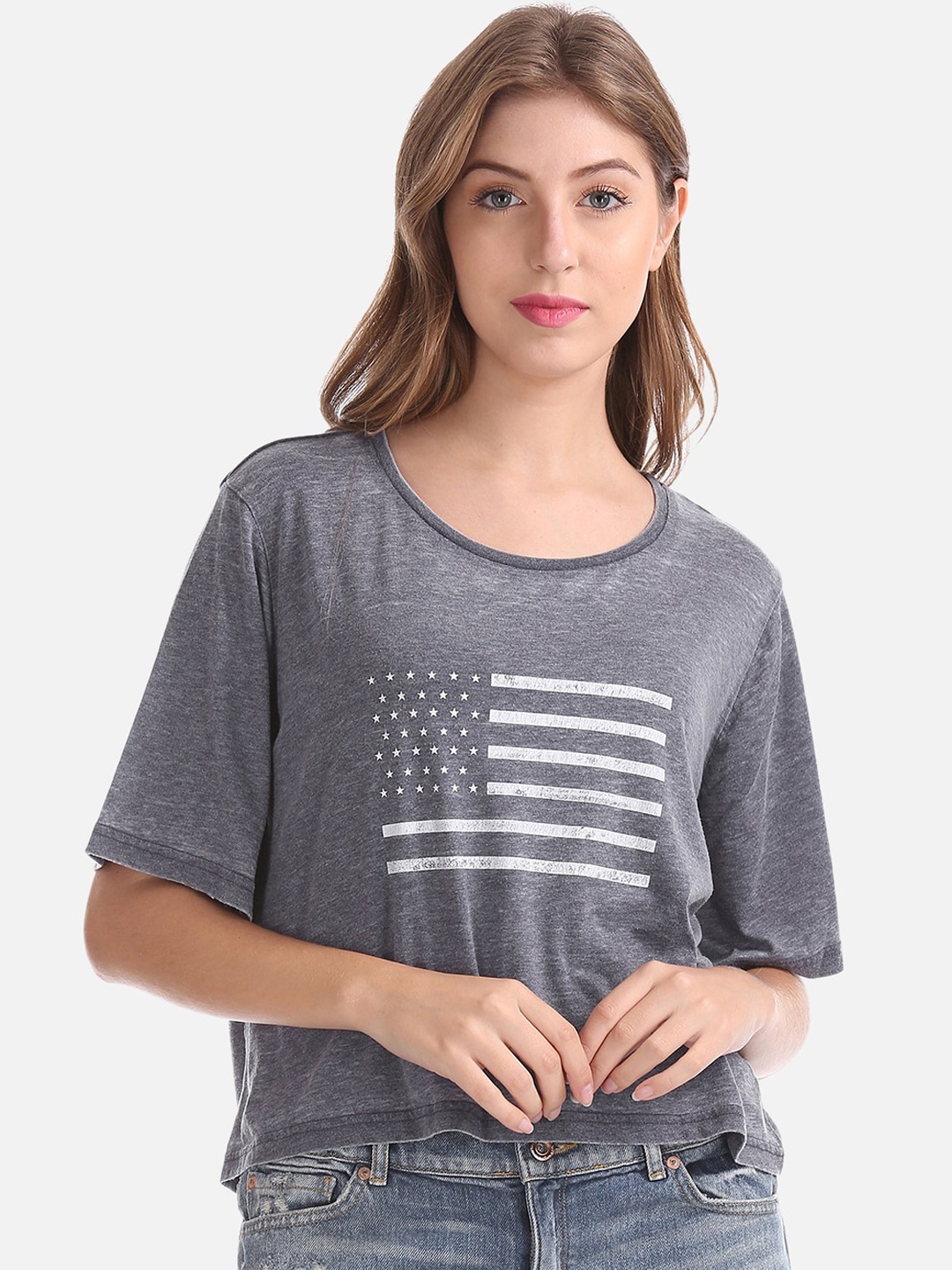 

Cherokee Women Grey Printed Boxy Top
