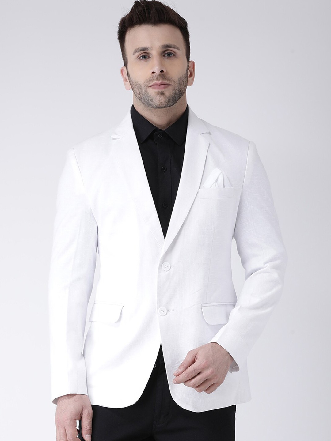 

Hangup Men White Solid Single-Breasted Formal Blazer