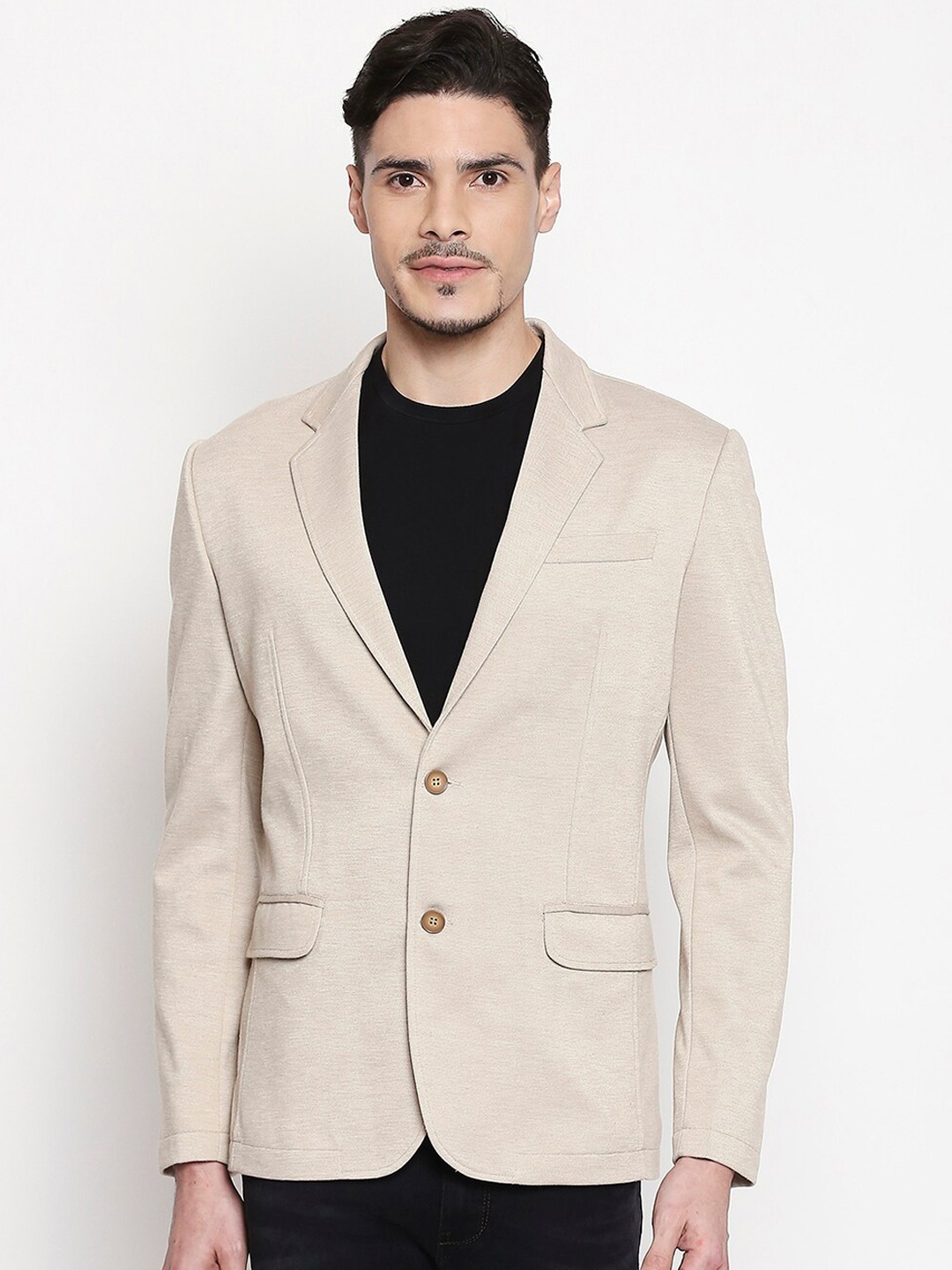 

Mufti Men Beige Self-Design Single-Breasted Casual Blazer
