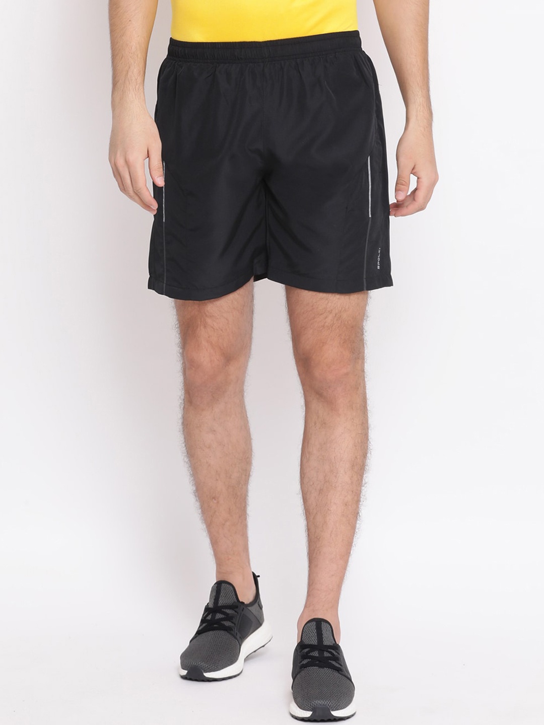Spolei Men Black Solid Slim Fit Sports Shorts