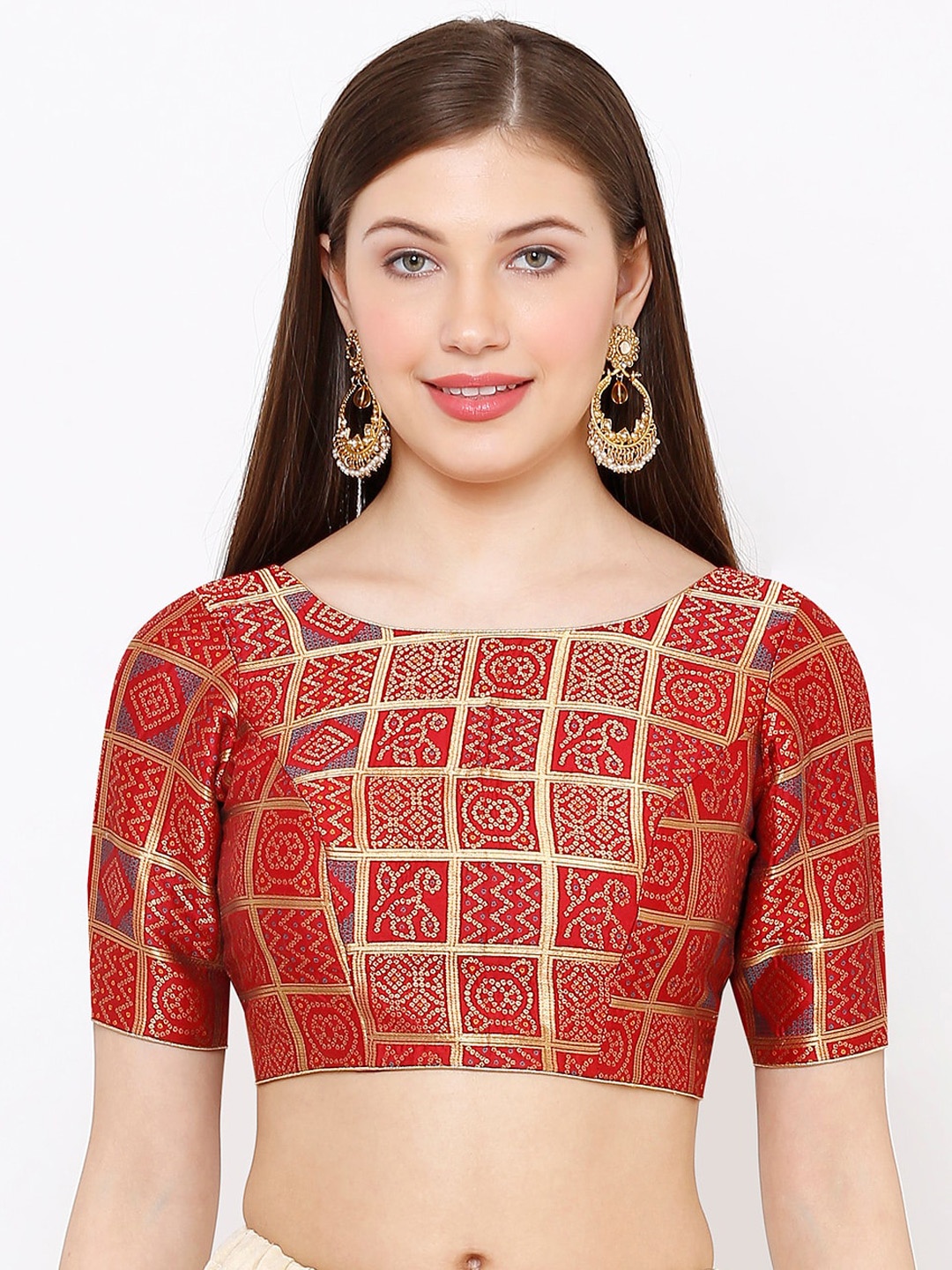 

SALWAR STUDIO Women Maroon Woven Design Padded Readymade Blouse