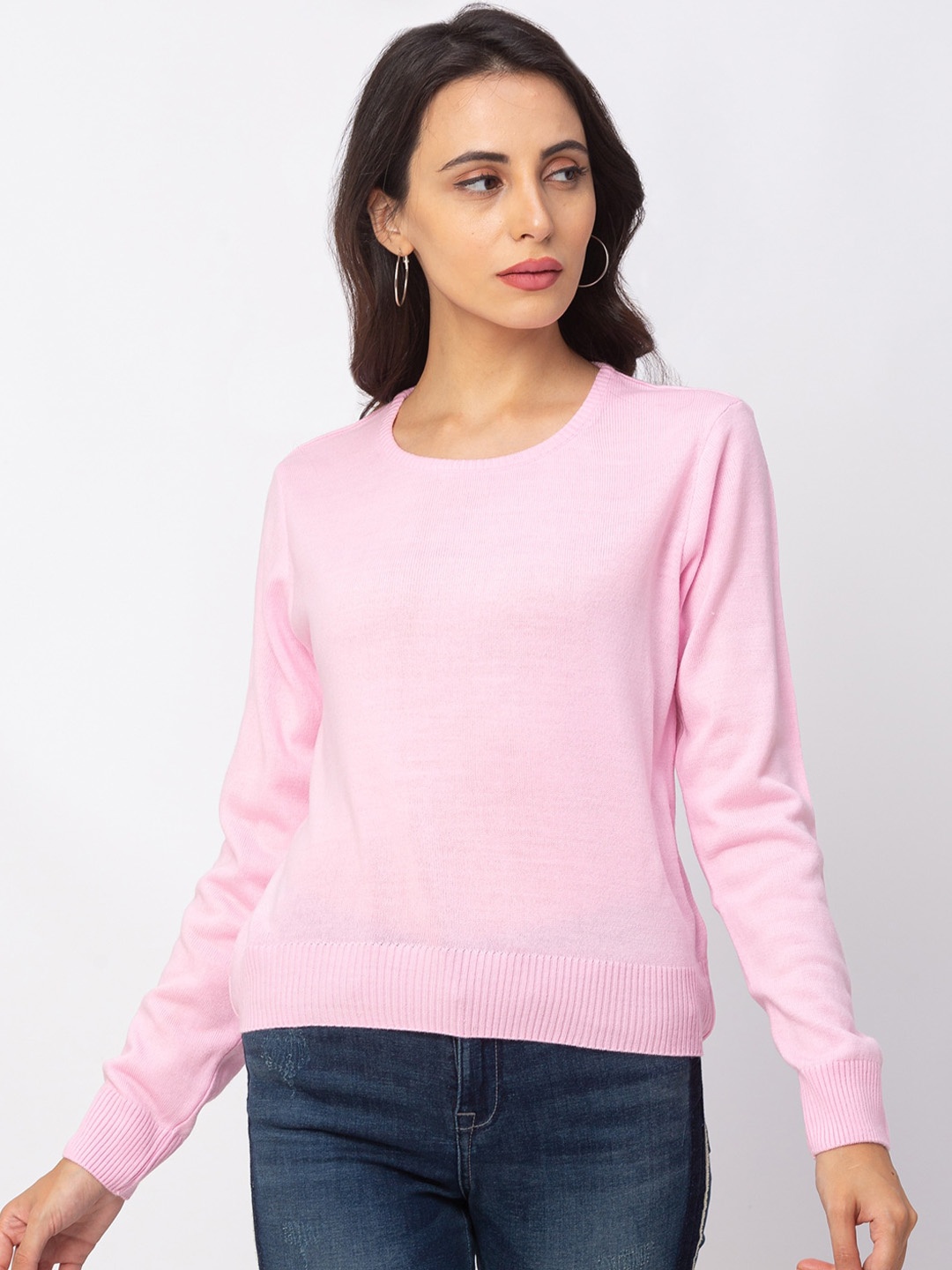 

Globus Women Pink Solid Knitted Pullover
