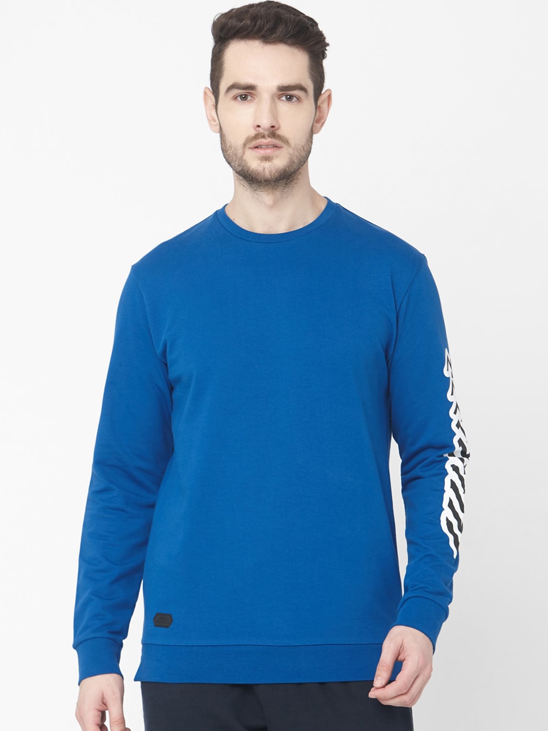 

Mufti Men Blue Solid Round Neck Pure Cotton T-shirt
